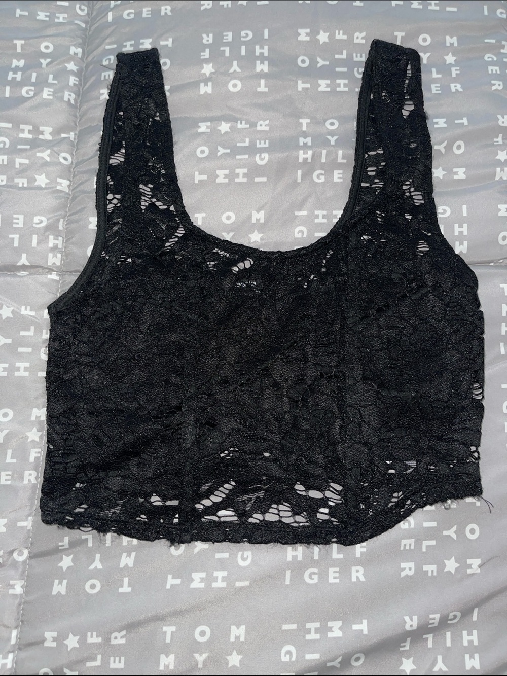 Bershka Black Lace Cropped Tank Top